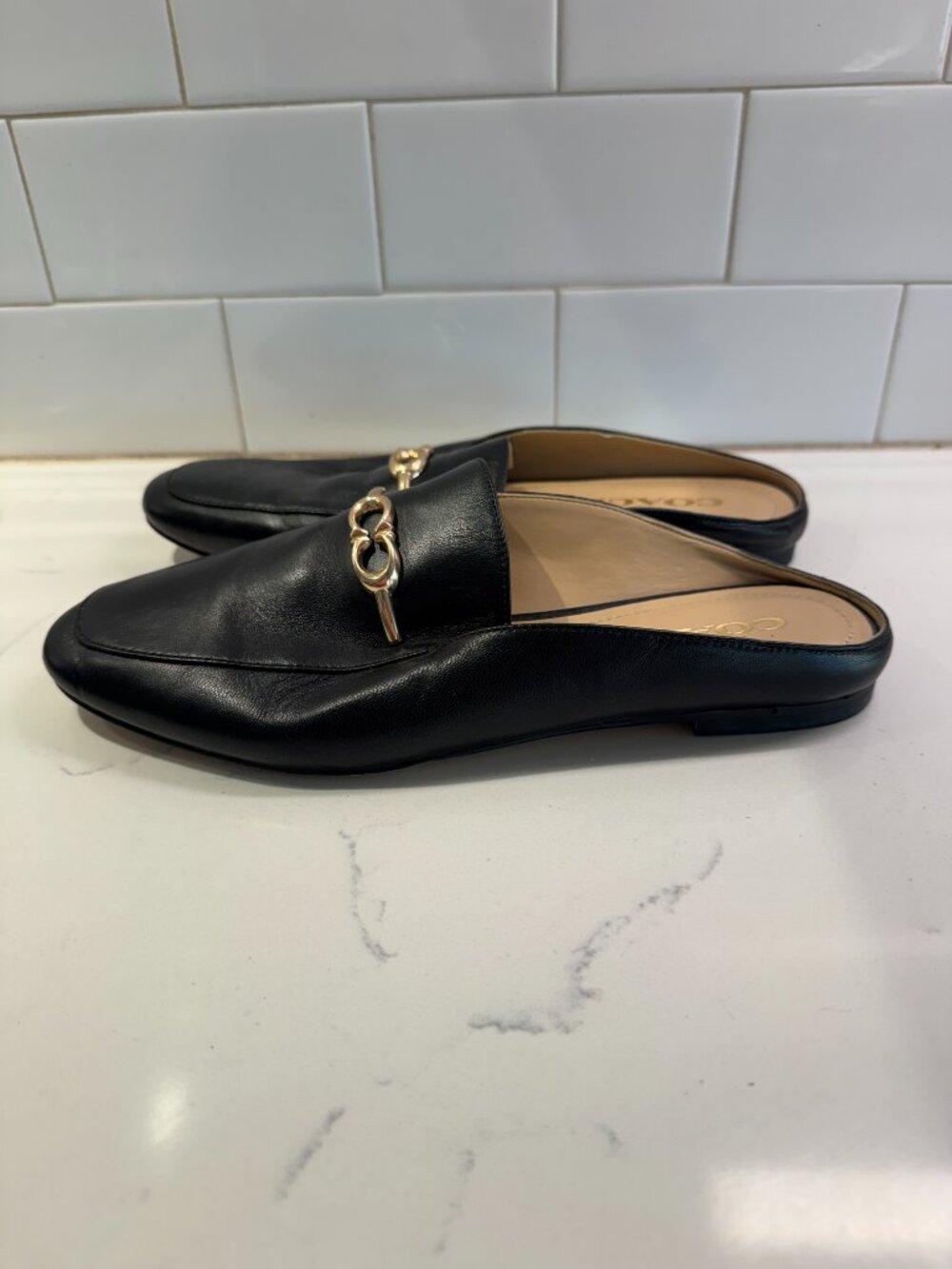 Coach Sienna Black Leather Slip On Loafer Slides Womens 7B C5770 Gold Hardware D - Picture 4 of 10